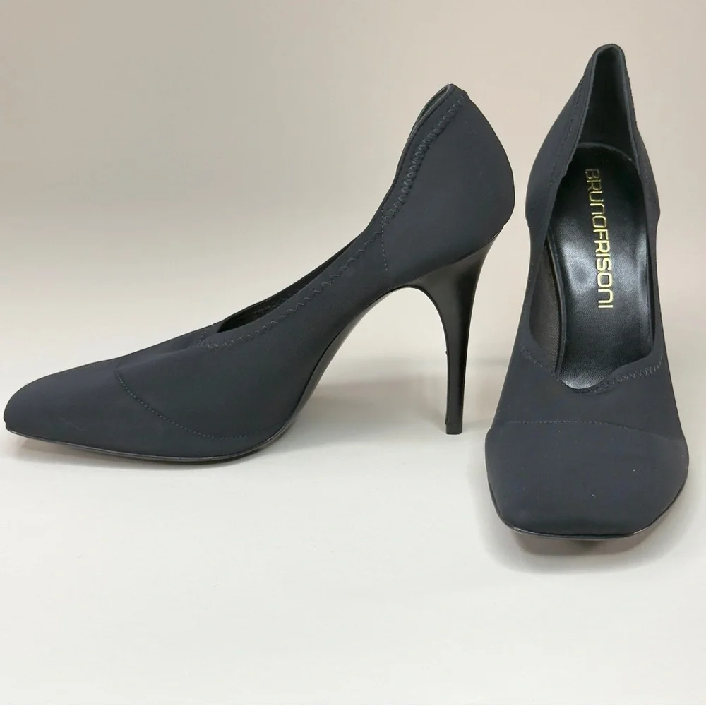 Bruno Frisoni Black Pointed Toe Stiletto Pumps 38.5 Made in Italy NWOT